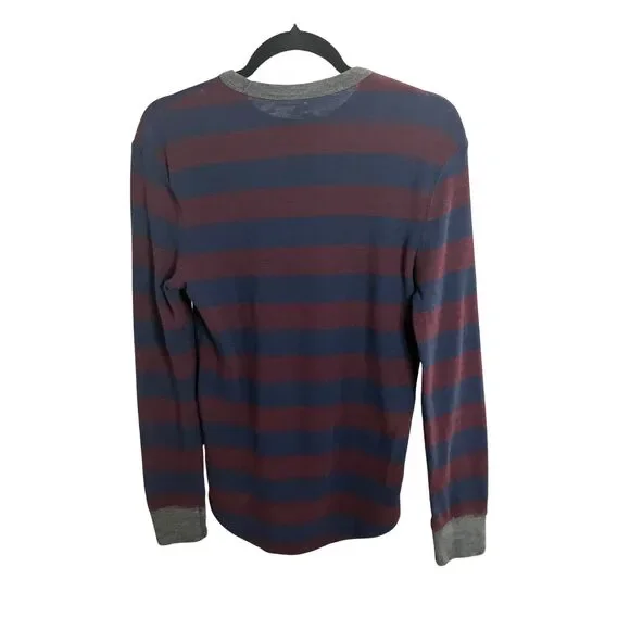 American Eagle Heritage Thermal Knit Long Sleeve XS Burgundy Navy Stripes - Picture 2 of 8